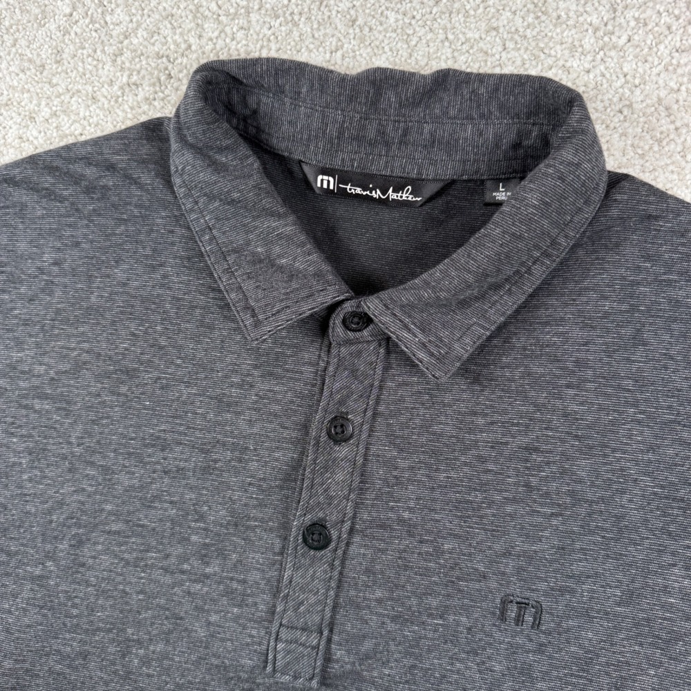 TravisMathew Polo Shirt Mens Large Charcoal Grey Short Sleeve Pima Cotton Blend‎